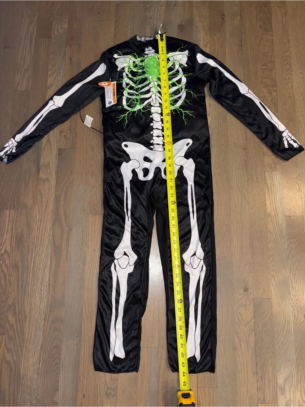 NWOT Youth Light Up Skeleton Halloween Costume Bodysuit One Piece Black
